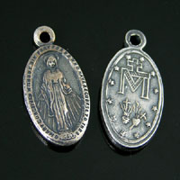 19x10mm Virgin Mary Medallion/Charm, Classic Silver ea