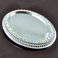4.25" Oval Silver Belt Buckle w/4mm Austrian Crystal AB Border, each