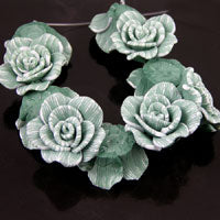 28mm Polymer Clay Flower-Rose Beads, Seafoam Green pk/3