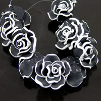 28mm Clay Flower Rose Beads, Black, pack of 3