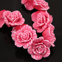 28mm Polymer Clay Flower Rose Beads, Coral Pink, pack of 3