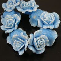 28mm Polymer Clay Flower-Rose Beads, Dusty Blue pk/3