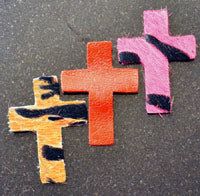 2.5x1.8in(65x48mm) Hair on Hide-n-Leather Cross-(fits N1007), pk/3(assorted)