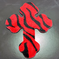 7x5in Red Zebra-Stripe Hair on Hide Cross Leather Cut-Out, pk/2