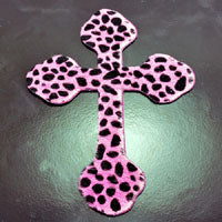 7x5in Pink Leopard Hair on Hide Cross Leather Cut-Out, pk/2
