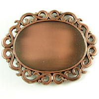 4.5" Oval Belt Buckle Base, Scrolled Baroque Border, Brushed Copper, each