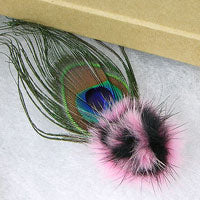 Peacock Feather and Fur Barrette Pin, each
