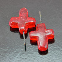 29x24mm Red Glass Cross with Stem pk/6