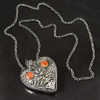 2in Silver Adorned Heart Bottle Pendant on a 30in silver chain ea