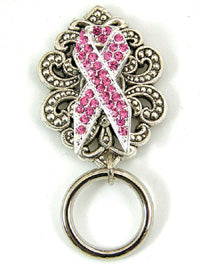 Breast Cancer Ribbon "Find the Cure" Nurses Badge clip holder, Magnetic