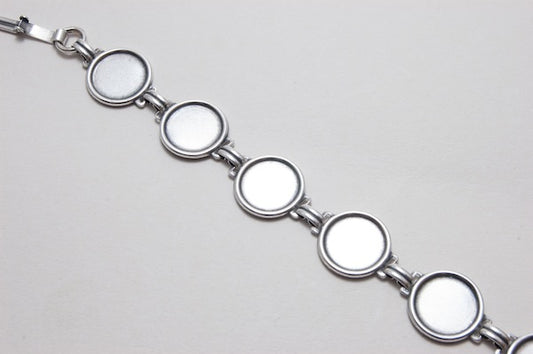 Link Bezel Bracelet, 7" clasp Antique Silver