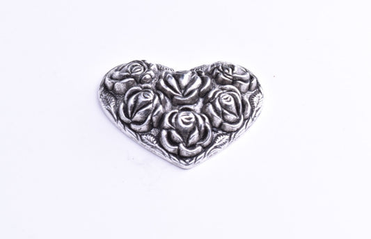 41x35mm Antiqued Silver  Heart w/Roses, Flatback Ea