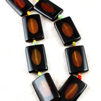 31mm Exquisite Black / Brown Agate Beads, Pillowed rectangle, 16" strand