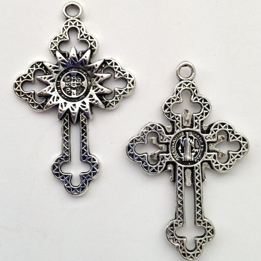 58mm Spanish Cross Charm Pendant, Classic silver, Pack of 4