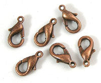 10mm Copper Antique Lobster Claw Clasps, pack of 12