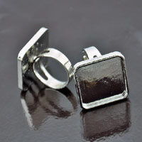 25mm Square Bezel Ring Base, adjustable, Silver each