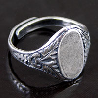 14x7mm Oval Ornate Leaf Signet Ring Shank, Silver pack of 6