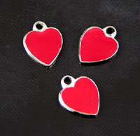 9mm Red Enameled Heart Charm, pk/6