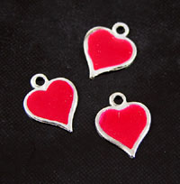8x11mm Red Enameled Heart Charm /6