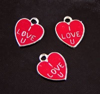 Red "I LOVE U" Heart Enamel Charm, pk/6