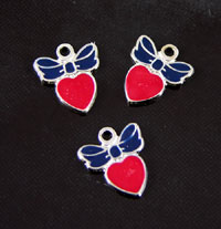 Red & Blue Heart with Bow Enamel Charm, pk/6