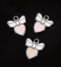 Pink Heart with White Bow Enamel Charm, 6