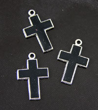 Black Cross Enamel Charm, pack of 6