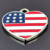 Flag/Heart Charm Enameled USA-Red, White, & Blue, pk/3