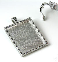 2" Antique Silver Rectangle Bezel Pendant, Magnetic Bail, each
