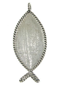 1.75x3.88in Pewter Ichtus Shaped Designer Pendant(Bezel), -ea