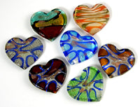 1.5 inch Murano Style Foil Glass Hearts, No Hole or Bail, Assorted Colors, pack of 6
