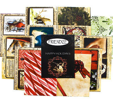 Friendze Designer Papers, 3x4in sheets - Happy Holidays-Christmas pkg/24 sheets