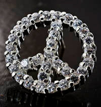 3/4in(17mm) Crystal/Silvertone Peace Sign Earrings, pair