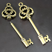 3 inch Key Charm Pendant, bead holder, Bronze Antique Gold, each