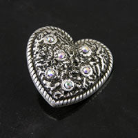 39x40mm Antiqued Silver Heart w/Crystal AB sets, Vintage Button, ea