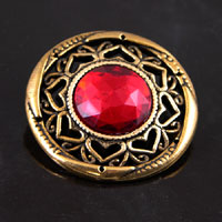 43mm(1.7in) Round Filigree w/25mm Red Cab. Vintage Button, Antiq.Gold, ea