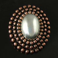39x46mm Beaded Antiqued Copper-n-Silver Oval, Vintage Button, ea