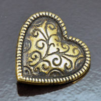 37mm Bordered Heart Vintage Button, Antiqued Gold, ea