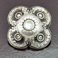 34mm Fancy w/crystals Vintage Button, Classic Silver, ea
