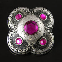 34mm Fancy w/Fuchsia Crystals Vintage Button, Classic Silver, ea