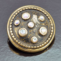 37mm Fancy Round w/crystals Vintage Button, Antiqued Gold, ea