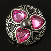 30mm Fancy Round w/Pink Crystals Vintage Button, Classic Silver, ea
