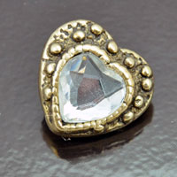 28x26mm Vintage Heart w/crystal Button, Antiqued Gold, ea