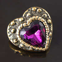 28x26mm Vintage Heart w/Fuchsia Crystal Button, Antiqued Gold, ea