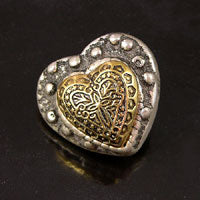 28x26mm Vintage Heart Button, Antiqued Silver-n-Gold, ea
