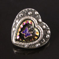 28x26mm Vintage Heart w/Fancy Crystal Button, Antiqued Silver, ea