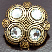 30mm Fancy Square w/crystals Vintage Button, Antiqued Gold, ea
