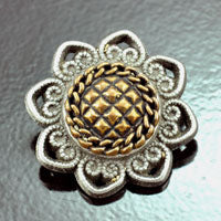 40mm Silver-n-Gold Flower Vintage Button, ea