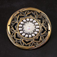 43mm(1.7in) Round w/beaded Silver-n-Crystal, Vintage Button, Antiqued Silver-n-Gold, ea