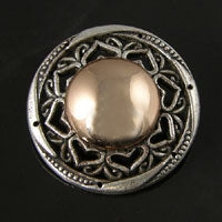 43mm(1.7in) Rnd Filigree w/25mm Copper Pearl Vintage Button, Antiqued Silver, ea